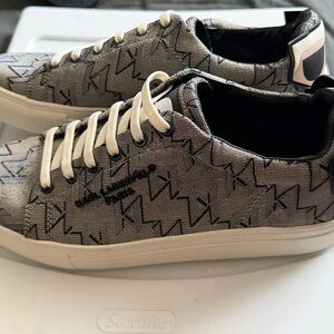 Karl Lagerfeld Silver and Black Monogram Low-Top Sneakers